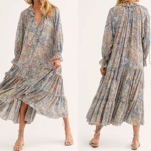 Free People Feeling Groovy Floral Print Bohemian Romantic Maxi Dress Size Medium